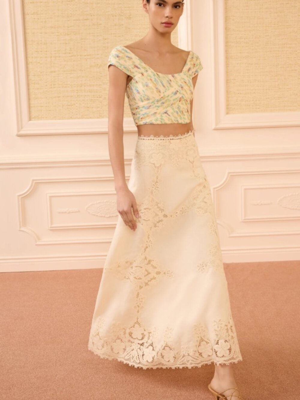 NWOT ULLA JOHNSON Fleur Linen Midi Embroidered Skirt in Ivory S $1,400